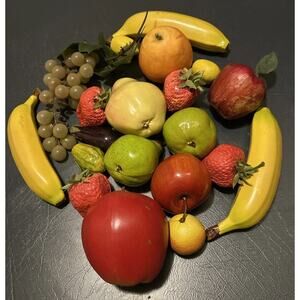 Vintage MCM Faux Fruit Realistic Plastic Artificial Lot of 20 Grapes Pears Apple